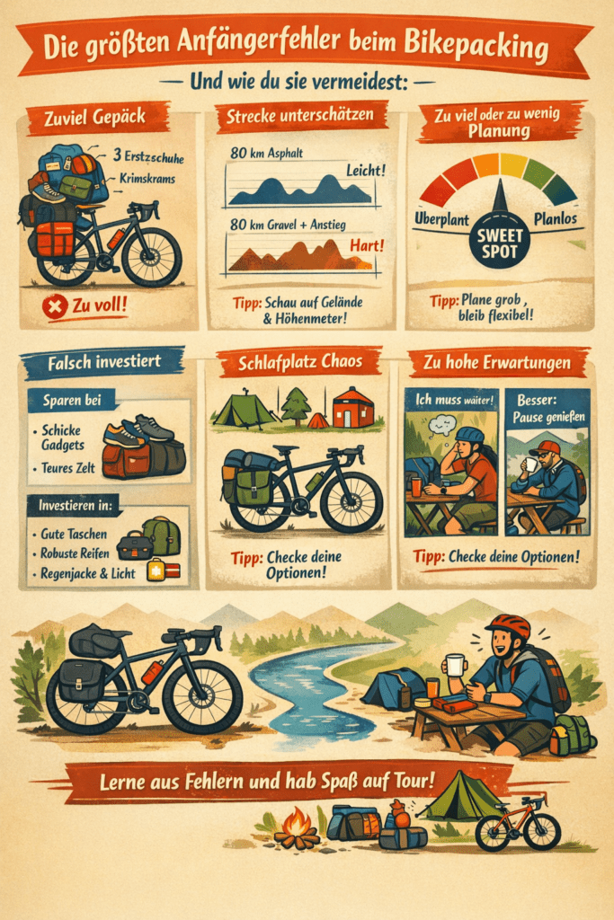 Infografik Anfänger Fehler beim Bikepacking