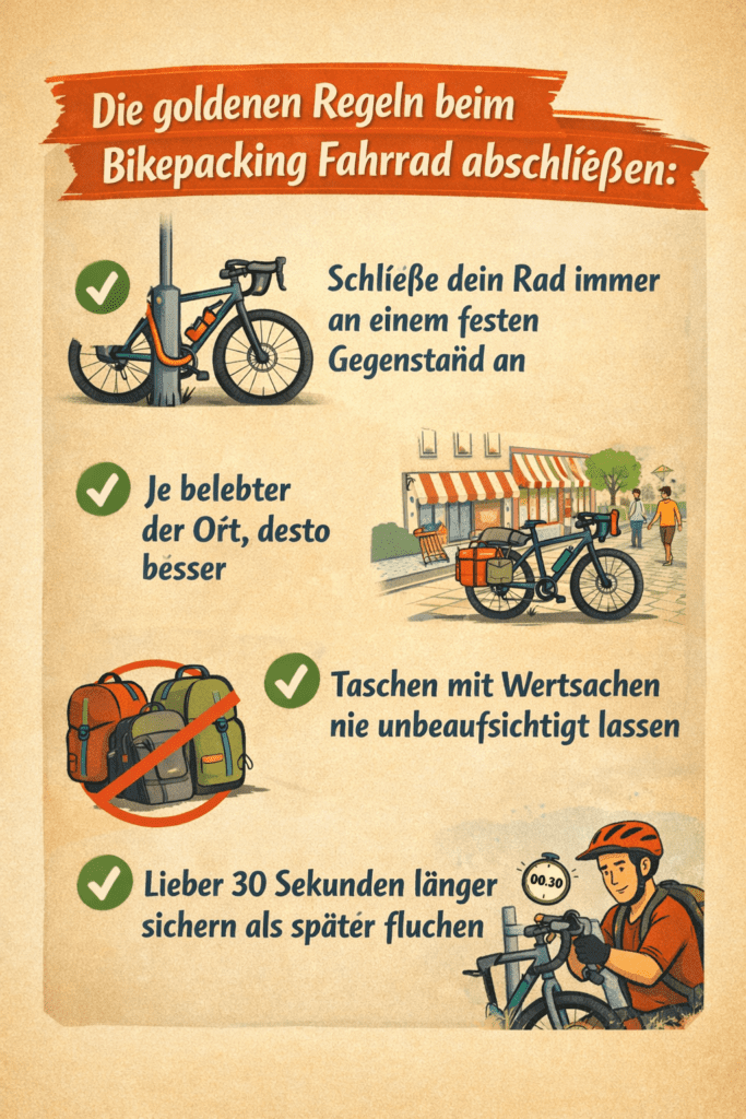 Dei goldenen Regeln beim Bikepacking Fahrrad abschließen